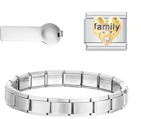 CENCERY 3-in-1-Starterset für italienische Bettelarmbänder, 9 mm Edelstahl-Gliederarmband in Gold mit Anhängern und Werkzeug zum Entfernen, kompatibel mit italienischen Anhängern