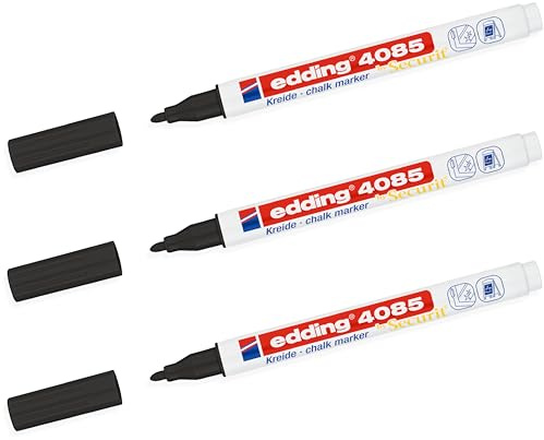 edding 4085 Kreidemarker - Rundspitze 1-2 mm - dünner Kreidestift für Tafel abwischbar - zum Beschriften von Fenster, Glas, Spiegel - Tafelstift mit deckenden Farben (3 Stifte - Schwarz)