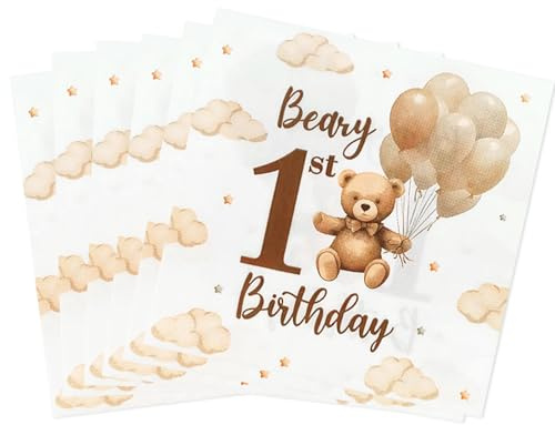 16 Stück 1. Geburtstag Servietten,Servietten Babyparty,1. Geburtstag Deko | Babyparty Deko,fürJunge und Mädchen,Kindergeburtstag Tischdeko Papierservietten 33 x 33 cm, 2-Lagige