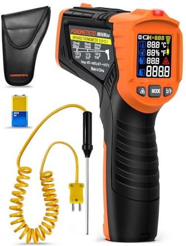 POROMETISTO IM06MAX Digitales Infrarot Thermometer Laser -50°C bis 800°C mit K-Typ-Sonde, IR Pyrometer Temperaturmessgerät mit Taupunkterkennung für Industrie, HVAC, Kochen & Kfz-Reparatur