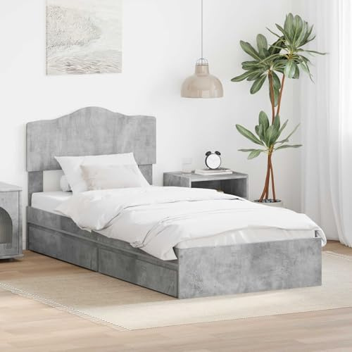 Ziaphsol Beton Grau Aufbewahrungsbett 90x200 cm, Holzwerkstoff Einzelbett mit Schubladen, modernes Plattformbett stabil, langlebig, pflegeleicht, für Schlafzimmer, Jugendzimmer