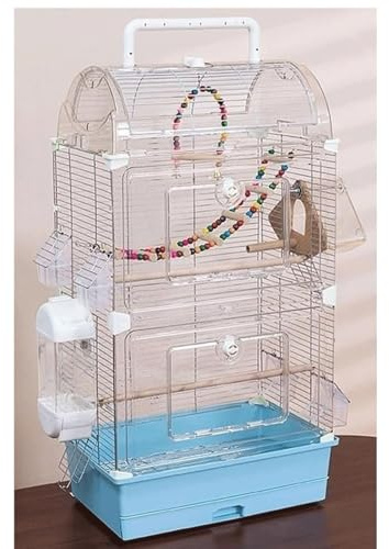 MUYRJLZX Bird Cage Bird Aviary Double-Layer Tall Tiel Cage Parrot Cage Flight Birdcag Bird Carrier w/Handle and Extended Pull-Out Base(Blue)