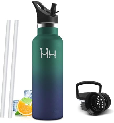 Gourde Isotherme 500 ML, Gourde INOX avec Paille, Réutilisable, Bouteille d'eau sans BPA, Anti-Fuite, Isolation sous Vide en Acier Inoxydable à Double Paroi, pour Enfants, Adultes, Sport