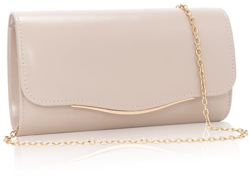 Toptime Clutch für Hochzeit, Elegante Abendtasche Damen mit Abnehmbarer Kette, Mode Umschlag Crossbody Umhängetasche Damen mit Geschwungenem Wellendesign, Nude Leder Handtasche für Party Abschlussball