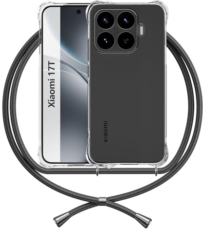 ANFAIRLACE Funda Cuerda Compatible con Xiaomi 17T, Negro | Carcasa Transparente Clear Silicona Esquinas Reforzadas Cojín de Aire Anti Amarillo Cordón Cover