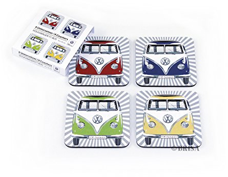 BRISA VW Collection Volkswagen Sottobicchieri per bevande in sughero con rivestimento in MDF Campervan T1 Bus design (Set di 4/Samba Stripes/Multicolore)