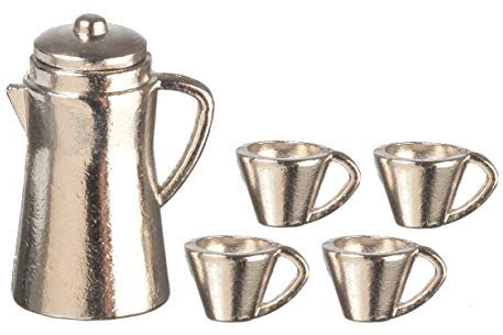 Melody Jane Puppenhaus Chrom Kaffeekanne & Becher Miniatur Küchenzubehör