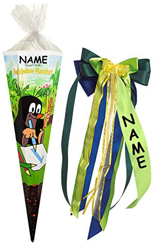 alles-meine.de GmbH Schultüte - Der kleine Maulwurf - Pauli - 85 cm - eckig - incl. Name und individueller großer Schleife - Tüllabschluß - Zuckertüte - mit/ohne Kunststoff..