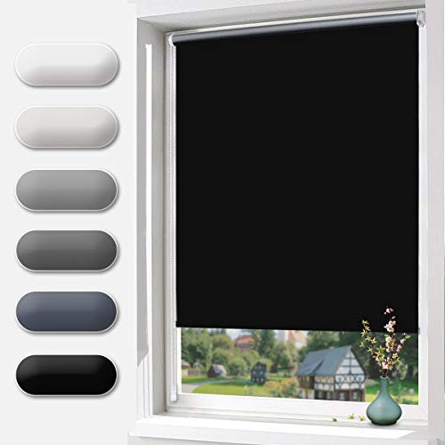 Allesin Verdunklungsrollo ohne Bohren, Verdunkelungsrollo Klemmfix, Schwarz 90 x 150 cm, Thermorollo Hitzeschutz, Rollo Verdunklung Wandmontage, Klemmrollos lichtundurchlässig für Fenster