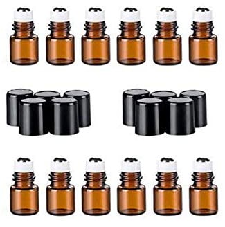 VASANA 12PCS 2ml Mini Empty Portable Amber Glass Roller Ball Bottles Cosmetic Makeup Sample Travel Size Storage Jar Pot Container Roll-on Vials for Essential Oil Aromatherapy Perfumes
