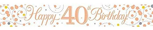 OakTree Happy 40th Birthday Rose Gold Holographic Foil Banner