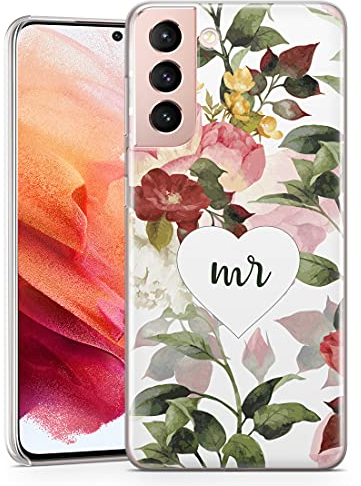 TULLUN Personalisierte Handyhülle für Samsung Galaxy A7 (2018) - Klare Hartplastik Benutzerdefinierte Blumen Design Name Buchstabe Initialen Name Text - Herzinitialen