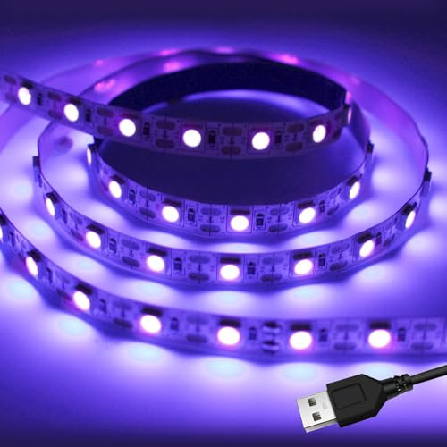 iNextStation UV Black LED Light Strip, 2M/6.6ft 5V LED Strip USB Powered SMD5050 UV LEDs 395nm-405nm Blacklight for Sterilization, Fluorescent, Computer Case, Poster, DJ, Party, Room Décor