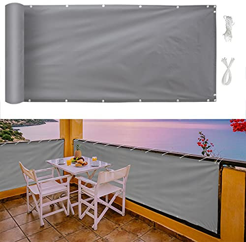 MEEYI Brise Vue Retractable,1.2X9m,Brise Vue Noir,Les UV,pour extérieur Patio Balcon véranda terrasse,et Simple d'entretien,-Gris Clair,
