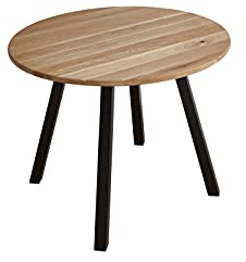 SAM Esstisch Elif, rund 110 cm, Wildeiche massiv & geölt, Holztisch mit Vier Metallbeinen Schwarz, Tischplatte 26 mm