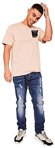 B Couture London Mens Jeans MId Blue Tapered Slim Ripped Paint Splatter High Barnet