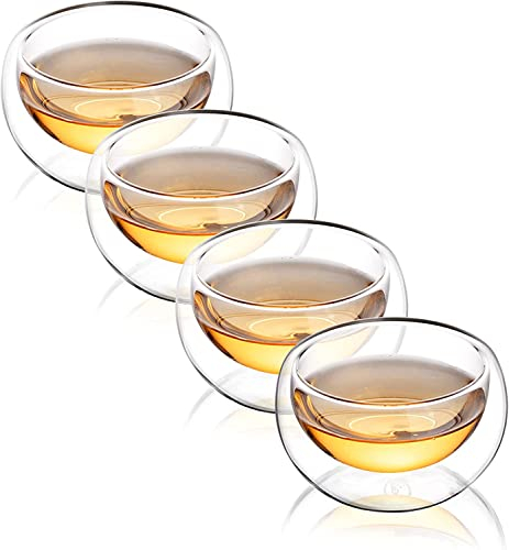 CNGLASS Doppelwandige Teegläser 100ml, Isolierte Klare Teetassen, Kleine Thermogläser Doppelwandig Set von 4