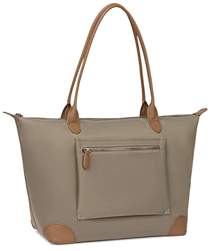 DORIS&JACKY Designer-Tragetasche für Damen, groß, leicht, Leder, Nylon, Arbeits-Schultertasche und faltbare Reise-Geldbörse, 16-hellbraun, Large