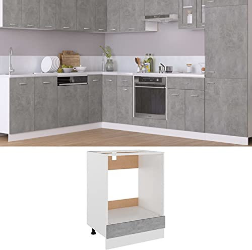 Voupuoda Herdumbauschrank, Küchenschrank, Unterschrank, Backofenschrank, Herdschrank, Betongrau 60x46x81,5 cm Spanplatte