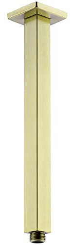 BESTILL 12 Inch Brushed Gold Ceiling Mount Shower Arm and Flange, Square Rain Shower Head Arm