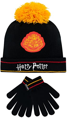 Harry Potter Ensemble d'hiver bonnet et gants pour enfants Hogwarts Noir Taille Unique