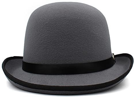 Aurorad Herren Damen Oval Top Klassischer Wolle Bowler Hut Roll Rim Derby Cap Sonnenhut Party Street Style Verstellbare Größe US 7 1/8-7 3/8 UK M-L (Farbe: Grau, Größe: 57-59 cm)