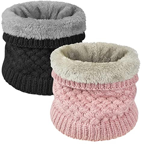 Yuson Girl Sciarpa in maglia unisex, Inverno scamosciato spessore scaldino per sciarpa per donne e uomini sciarpa(nero + rosa)