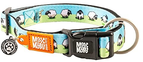 Max & Molly Gotcha! Hundehalsband Halsband Hund mit Smart ID, gepolstertes Neopren Halsband mit Design für kleine Hunde, wasserdicht, bequem, verstellbar, Black Sheep, S