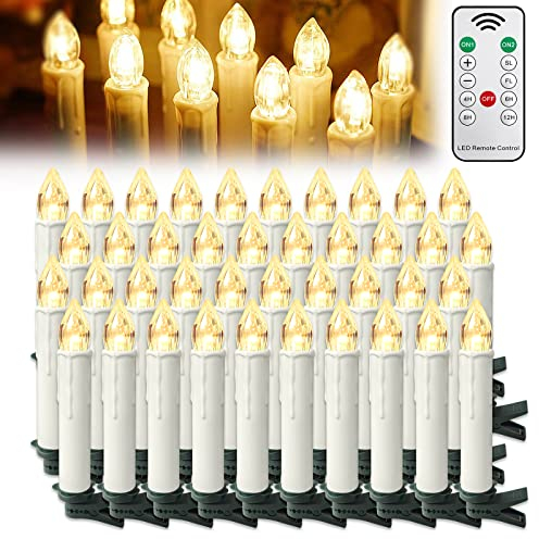 LZQ LED Kerzen Batteriebetrieben mit Fernbedienung, LED Christbaumkerzen Kabellos Warmweiß Weihnachtsbaumbeleuchtung Weihnachtskerzen Kerzenlichter mit Timer (Ohne Batterie, 40 Stück)