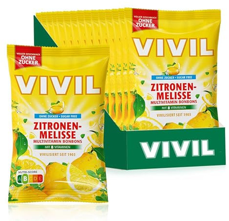 VIVIL Zitronenmelisse, zuckerfreie Multivitamin Bonbons, 15 x 120 g | Fruchtige Rezeptur, fein abgestimmt, Familienpackung für Zuhause und Büro, Hergestellt in eigener Produktion in Deutschland