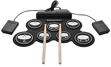 Duendhd 7 Pads Electric Drum Set,Portable Up Drum Kit with Drum Pedals Drum Sticks, Adults