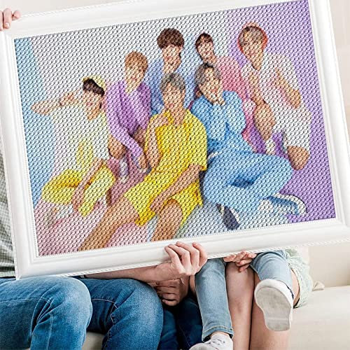 PAWCA Diamond Painting, BTS DIY 5d Diamant Painting Bilder, Diamant malerei Kits Malen nach Zahlen Wohnzimmer Bilder für die Inneneinrichtung（Runder Diamant40x40cm）