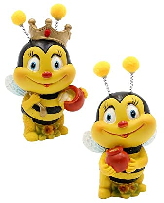 Dekofigur Bienenpaar mit Honigtopf, 2er Set, Gartendeko, Polyresin, Größe: L/B/H ca. 5 x 5 x 9 cm