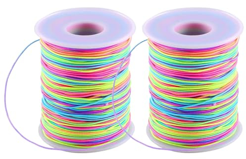 Elastische Faden Perlenschnur Gummiband, Schmuckherstellung Schnur Gummikordel, Regenbogen Farbe Stretch Schnur Bastelschnur Perlen Kordel für DIY Schmuck (2p-1mm/100M)