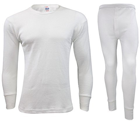 Gaffer Mens Thermal Top Bottom Long Johns T Shirt Trousers Warm Inner Under Wear Baselayer Long Sleeve Thermals Set Winter Ski Wear White - Full Set L