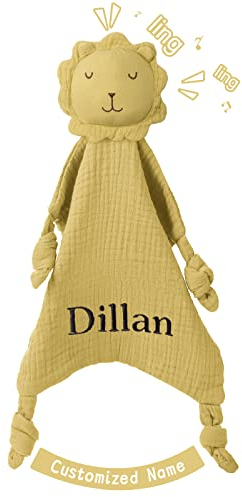 TYRY.HU Babydecke mit Namen Personalisierte Schmusetuch Kuscheldecke Schnuffeltuch Strick Geschenk zur Geburt(Löwe)