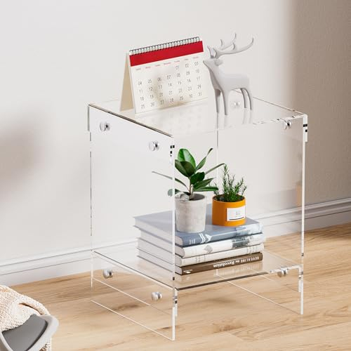 LUOBAO Beistelltisch aus Acryl, kleiner Beistelltisch aus Acryl für kleine Räume, Büro, Wohnzimmer und Schlafzimmer, einfache Montage (Transparent, 30 x 30 x 40 cm)