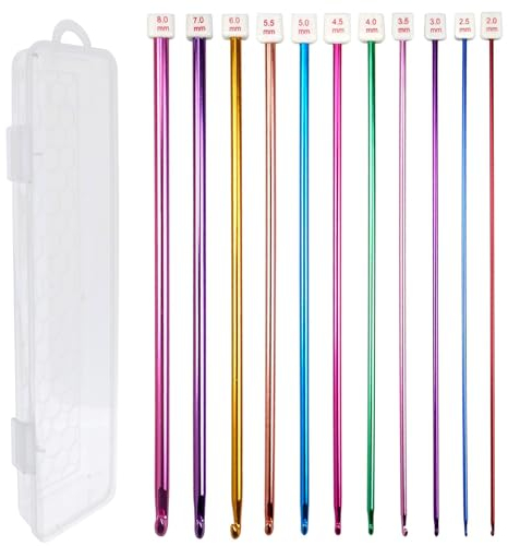ZFKXGS 11 Stück Tunesische Häkelnadel Set mit Aufbewahrungsbox, 27 cm Lange Stricknadeln Häkelset für Anfänger Ergonomics Crochet Set Stricknadeln aus Bunt Aluminium 2mm-8mm Stricken Werkzeuge Zubehör