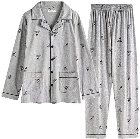 liaddkv Pigiama in cotone da uomo a maniche lunghe cotone sottile plaid plus size casual portatile vestiti da casa tuta coppia accappatoio set, x, XXL