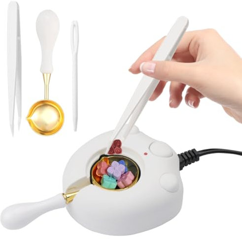 Electric Wax Seal Warmer Kit With Spoon and Tweezers - Great Tool for DIY Seals, Stamp and Melting Sticks, Sealing Beads (White)