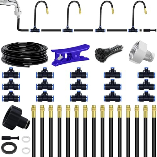 Sistema de riego por goteo de 49.21 pies, kit de riego por goteo flexible de 360°, sistema de riego automático para jardín, sistema de nebulización de riego ajustable para invernadero, patio, césped