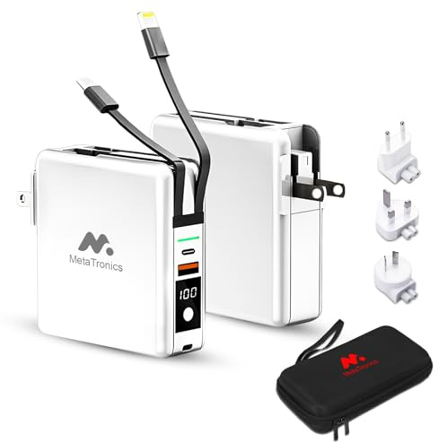 MetaTronics Ladegerät Omni 5 in 1 mit globalem Adapterset | 5 in 1 Reiseladegerät Powerbank mit Wandladung, kabellosem Aufladen, 10.000mAh Powerbank und 4 Reiseadapter