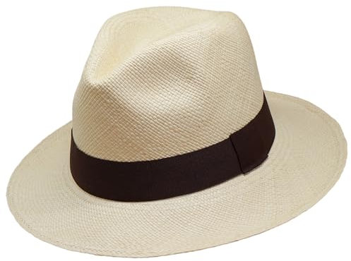 Traditional Foldable/Rollable Genuine Panama Hat - Natural with Brown Band - 60cm