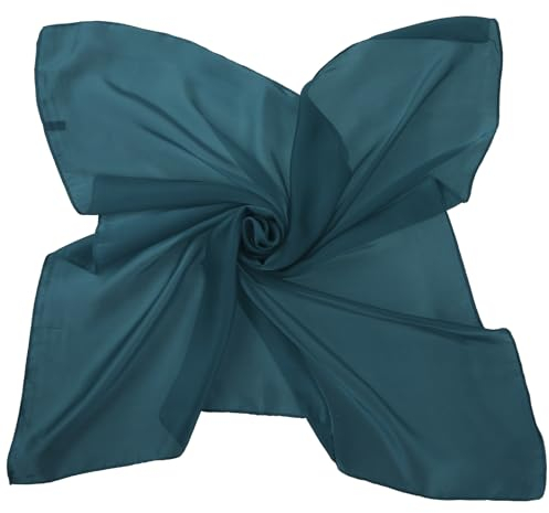 Jeffdad Damen Quadratischer Schal - Einfarbige Bandana, Leichter Seidenähnlicher Satin Haarschal, Halstuch & Kopftuch, 70 x 70 cm, Dunkelgrün - Perfekt als Weihnachtsgrüner Kopf- und Halstuch