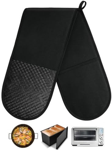 Black Oven Gloves, 1 Pc Oven Protective Gloves Double Oven Mitts Heat Resistant, Durable Microwave Oven Of Kitchen Accessories, Suitable For Cooking Baking Grilling