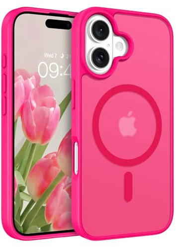 BENTOBEN Magnetic Case for iPhone 16 [Compatible with MagSafe], Translucent Matte iPhone 16 Magnetic Case Anti-yellow Slim Military Grade Shockproof Women Men Protective Cover for iPhone 16, Hot Pink
