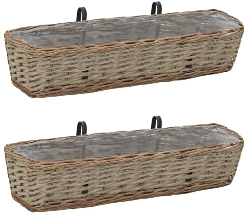 Homgoday Jardinières de Balcon 2 pièce Osier avec revêtement en PE 80 cm, Lit Surélevé de Jardin pour Cultiver Fleurs Plantes, Bac de Plantation pour Terrasse Balcon Extérieur