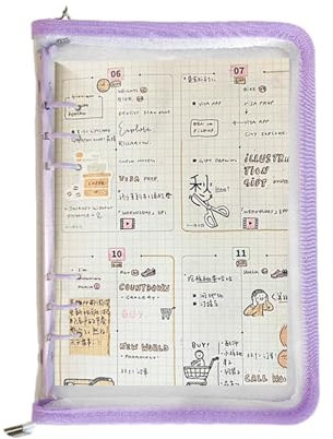 zwxqe Binder Notebook, Binder Cover Protector, Transparent 6 Ring Planner Cover with Zipper, Detachable A5 or A6 Size Journal Organizer - Ideal for School, Travel, and Students