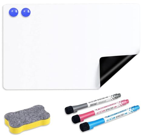 Whiteboard Folie, 30x42 cm Magnetisch Weißwandtafel Folie, Whiteboard Sticker DIY, Inklusive Marker und Schwamm, Wandfolie für Glatten Oberflächen Z.B. Kühlschranktür, Glas Klebeschicht am Hintergrund