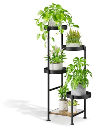 LyTaispuly 5 Etagen blumenständer metall blumentreppe indoor , Pflanzenständer Ecke Halter, Blumenregal Display Rack für Wohnzimmer Outdoor-Balkon Garten Terrasse, schwarz (5-Tier_Schwarz)